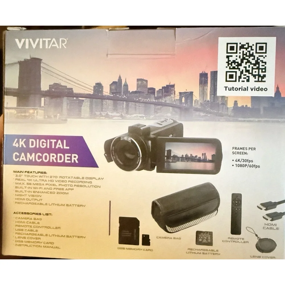 Vivitar 4K UHD Handheld Camcorder 16x Zoom 3in Touch WiFi Black DVR4K